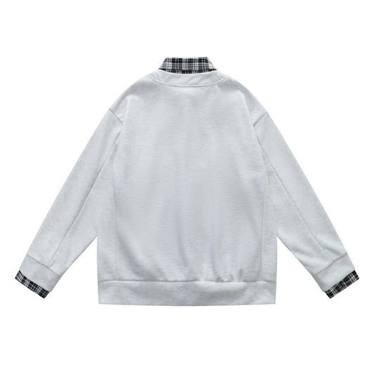 Street Style Hong Kong Inspired Men's Hoodie with Turn-Down Collar and Faux Two-Piece Design, Loose Fit Casual Outerwear Top