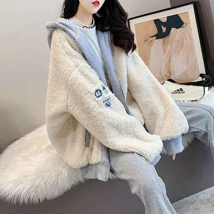 Lamb Furry Plus Size Jacket - Women's All-match Sweatshirt