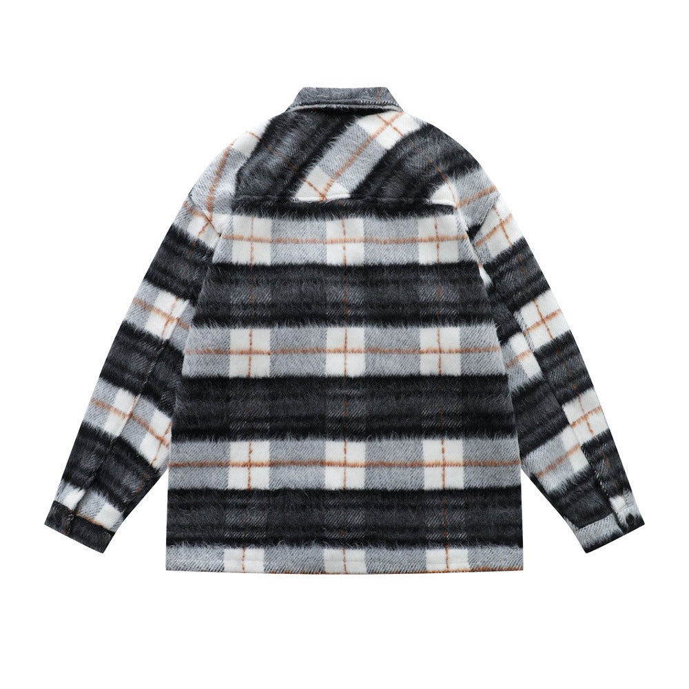 Vintage Men's Jacket with Notched Lapel, Plaid Long Sleeve, Loose Fit Casual Outerwear Top