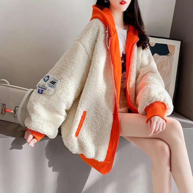 Lamb Furry Plus Size Jacket - Women's All-match Sweatshirt