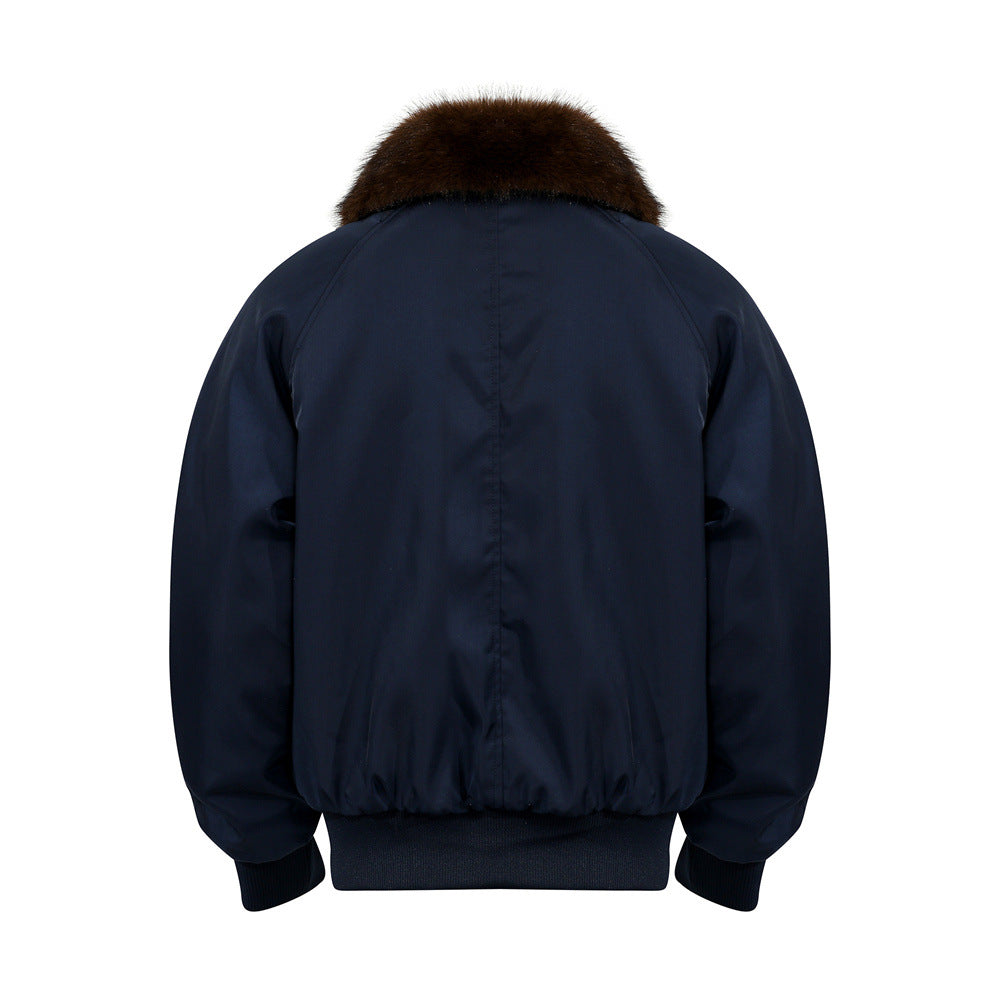 Street Style Men's Cotton Coat with Fur Collar, Multi-Pocket Design, Brand, Loose Fit, Versatile Outerwear Top