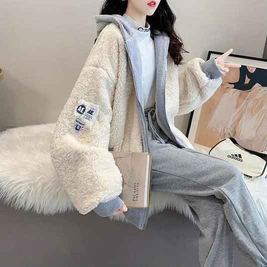 Lamb Furry Plus Size Jacket - Women's All-match Sweatshirt