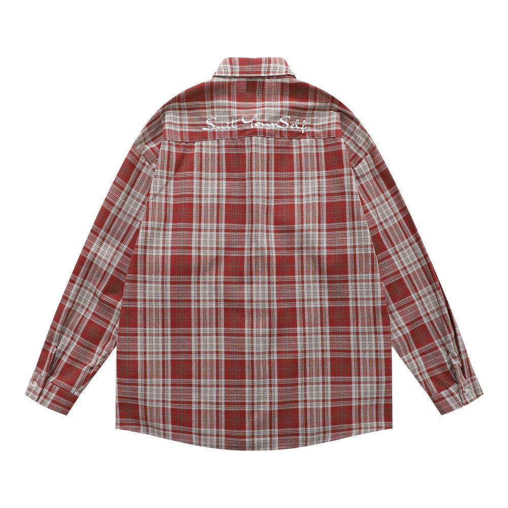 Style Men's Shirt, Turn-down Collar Checkered Long Sleeve Loose Fit Casual Open Front Shirt Jacket