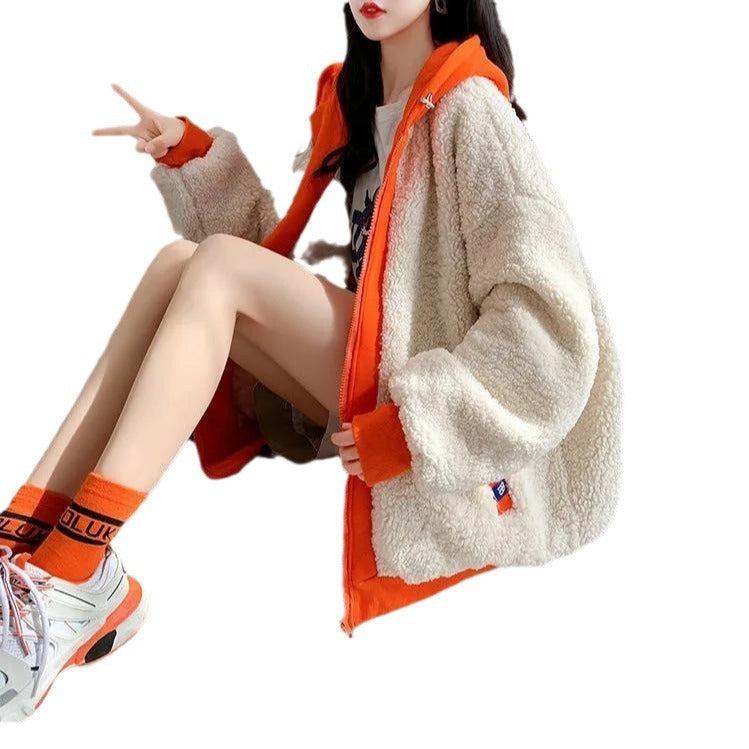 Lamb Furry Plus Size Jacket - Women's All-match Sweatshirt