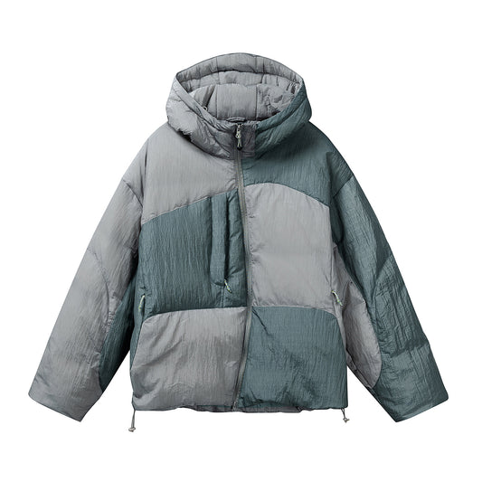 Zipper Stand-up Collar Down Jacket with Asymmetrical Design, Casual Warm