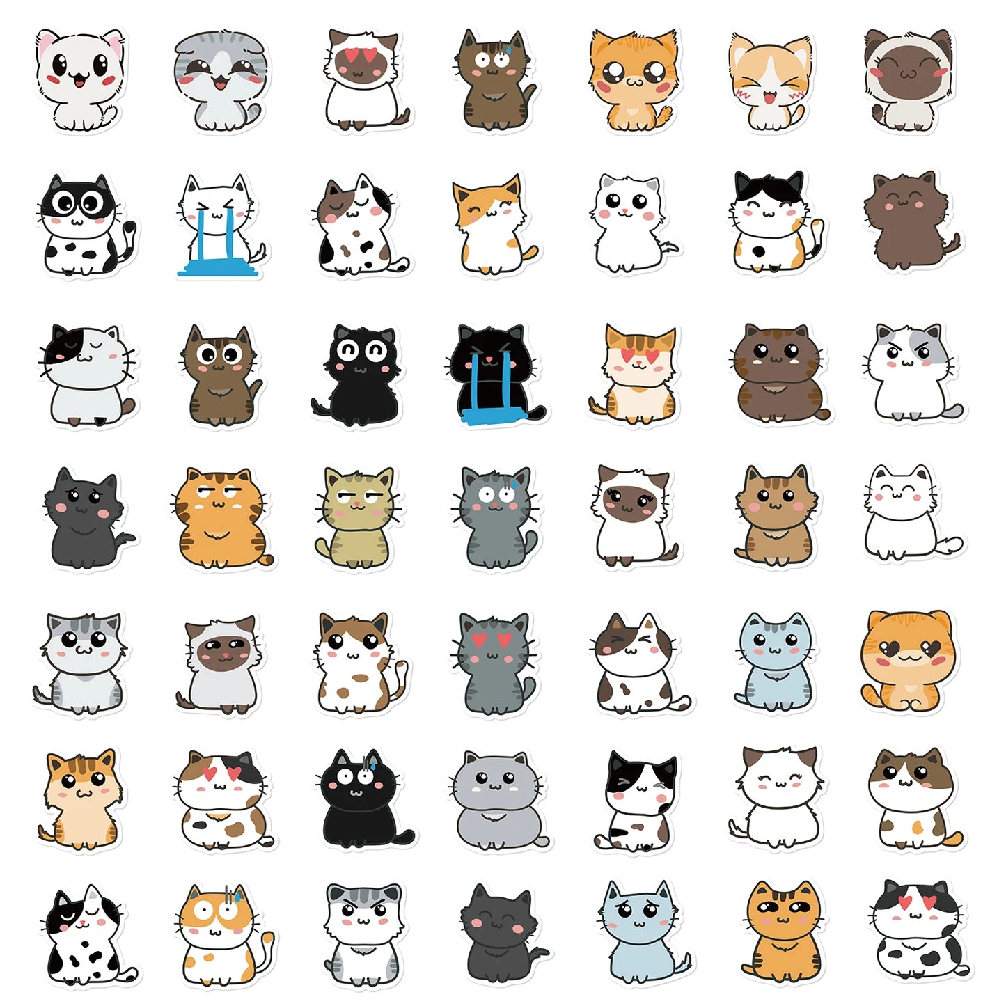 50PCS Cute Cat Stickers - Waterproof Vinyl