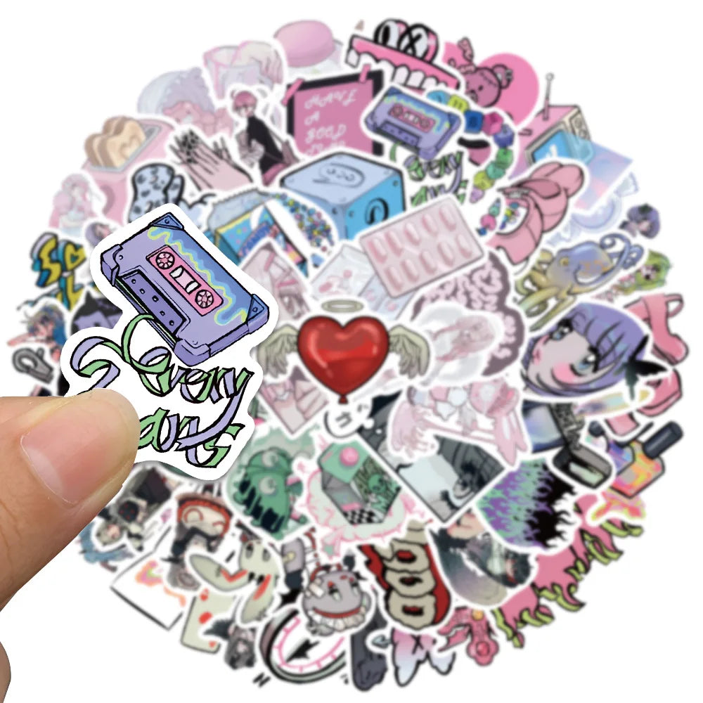 60/123PCS Pink Kawaii Y2K Gothic Stickers