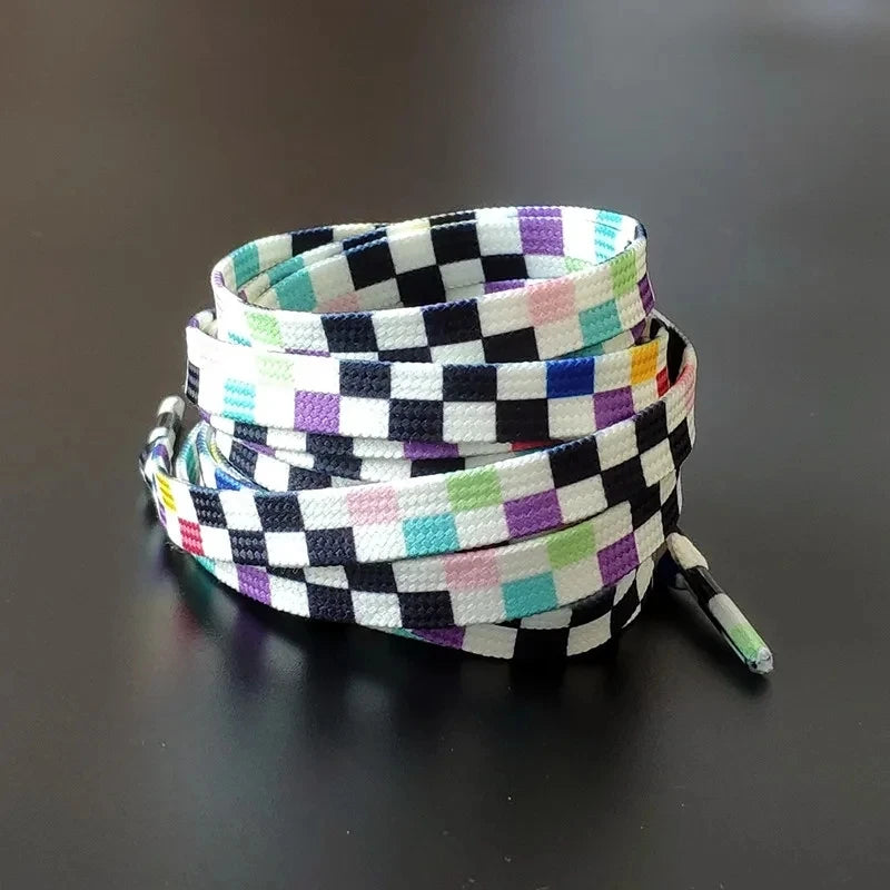 Harajuku Style Black White Checkerboard Shoelaces