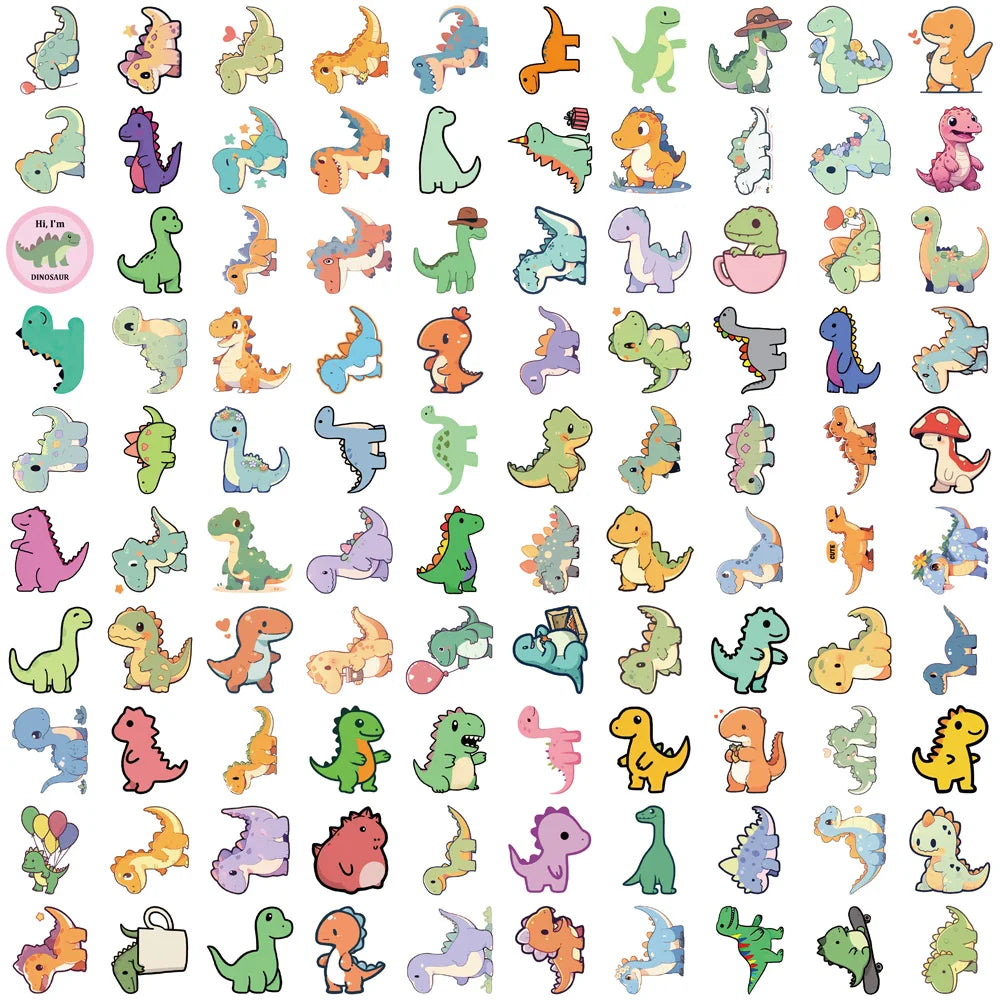 100PCS Cute Cartoon Dinosaur Stickers