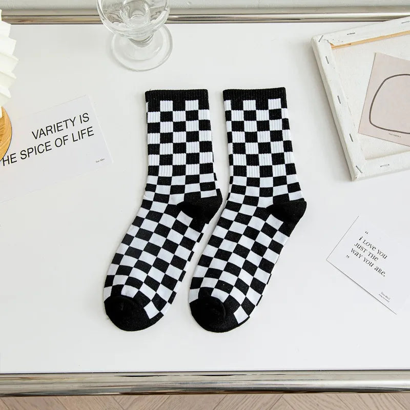 Women's Checkered Harajuku Street-Style Plaid Cotton Socks