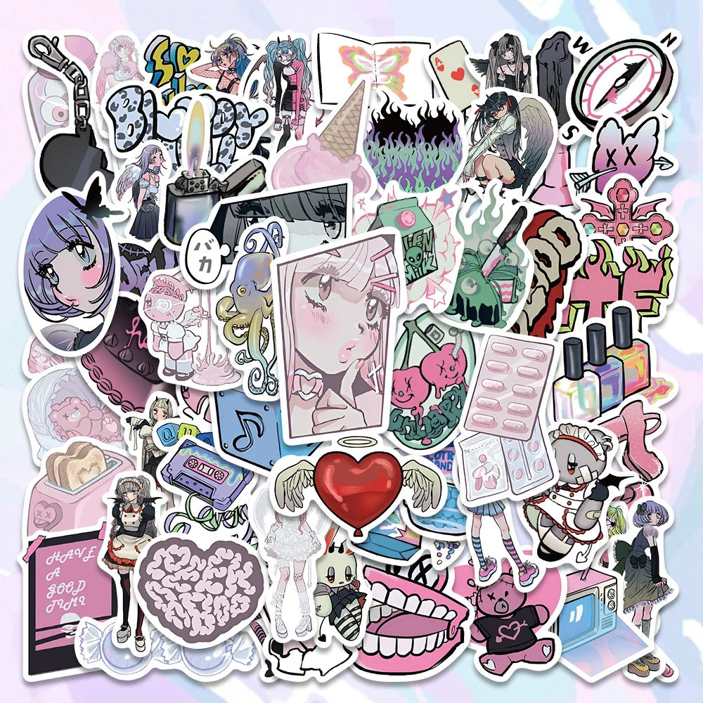60/123PCS Pink Kawaii Y2K Gothic Stickers