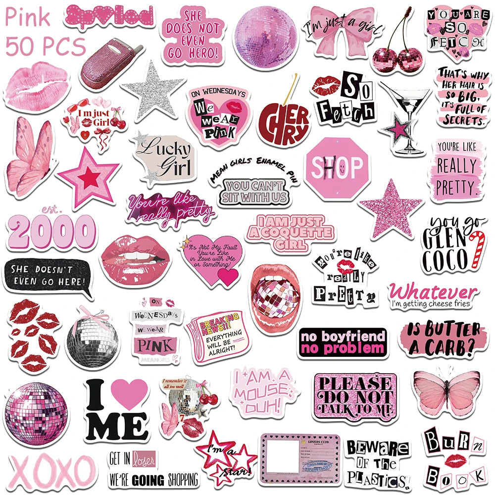 50pcs Pink Y2K Style Stickers