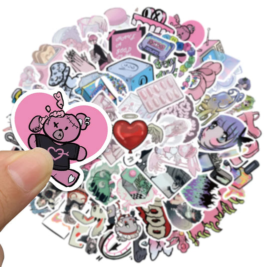 60/123PCS Pink Kawaii Y2K Gothic Stickers