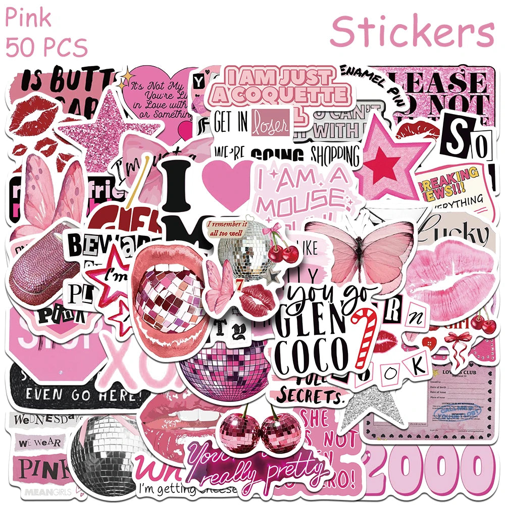 50pcs Pink Y2K Style Stickers
