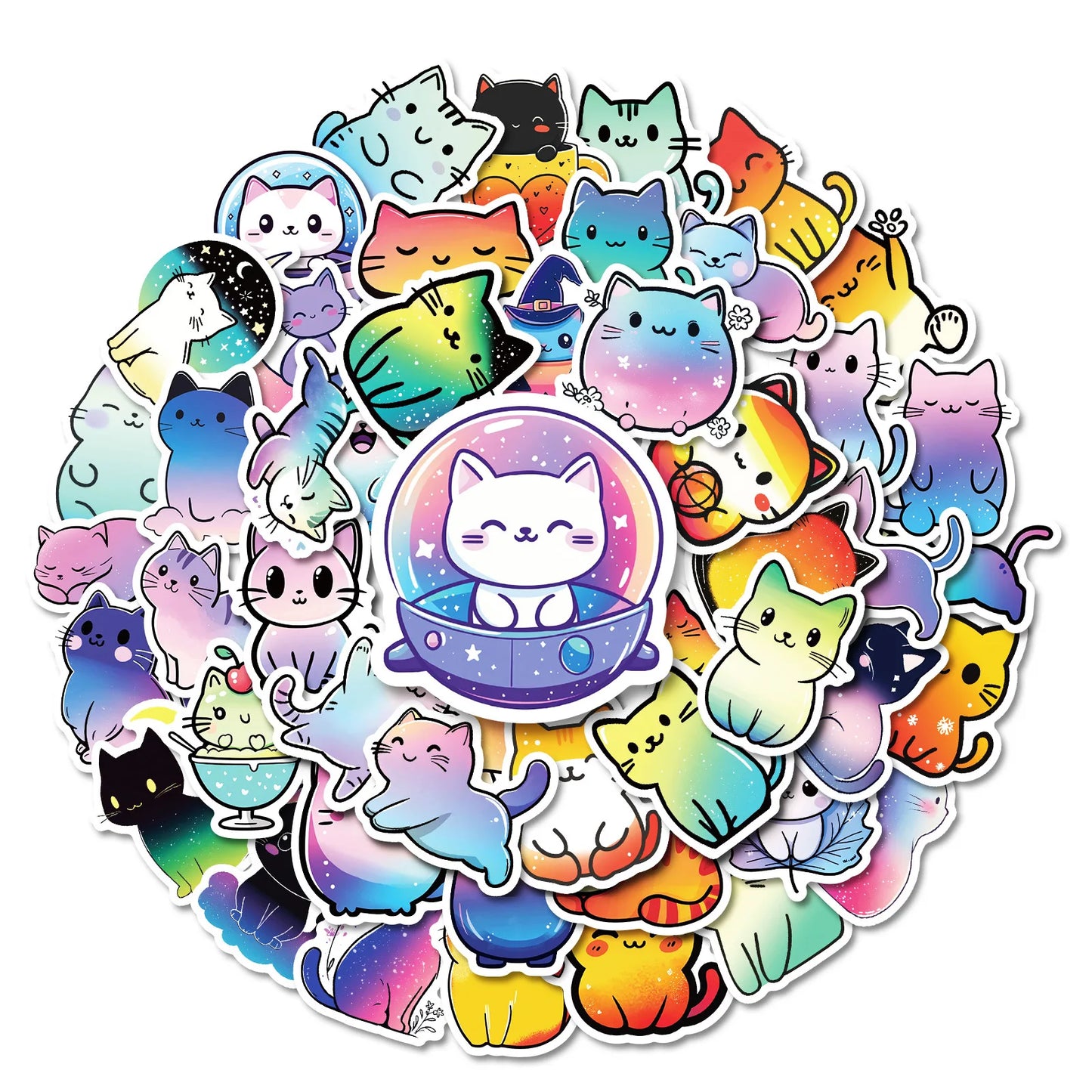 50Pcs Cute Colorful Cat Stickers