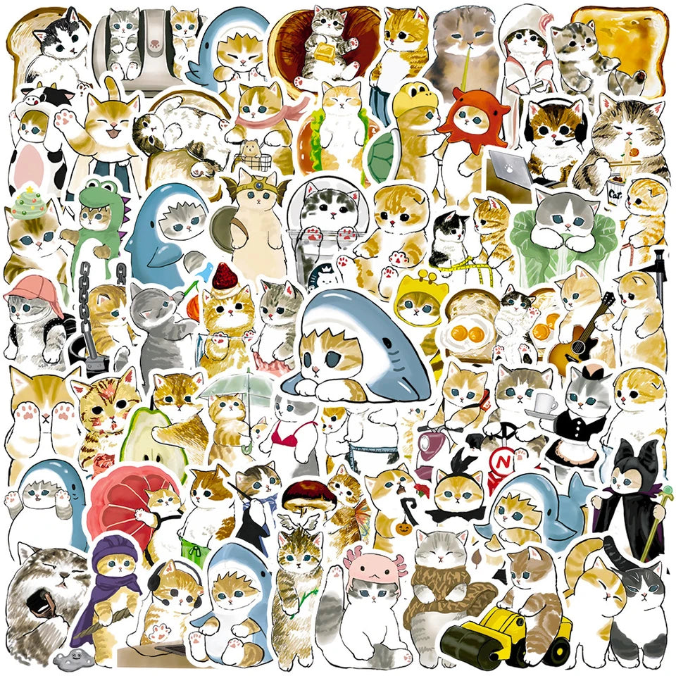Cute Cat Graffiti Stickers - 10 to 100pcs