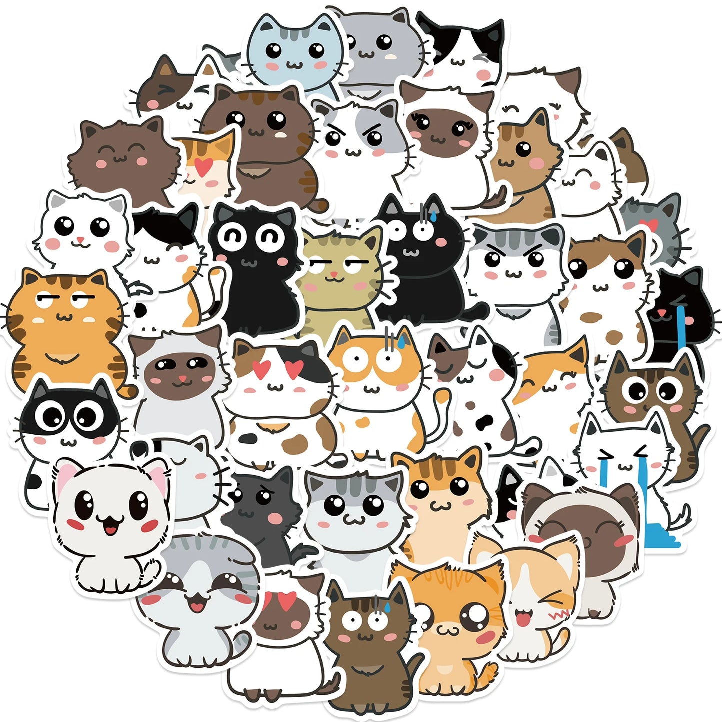 50PCS Cute Cat Stickers - Waterproof Vinyl