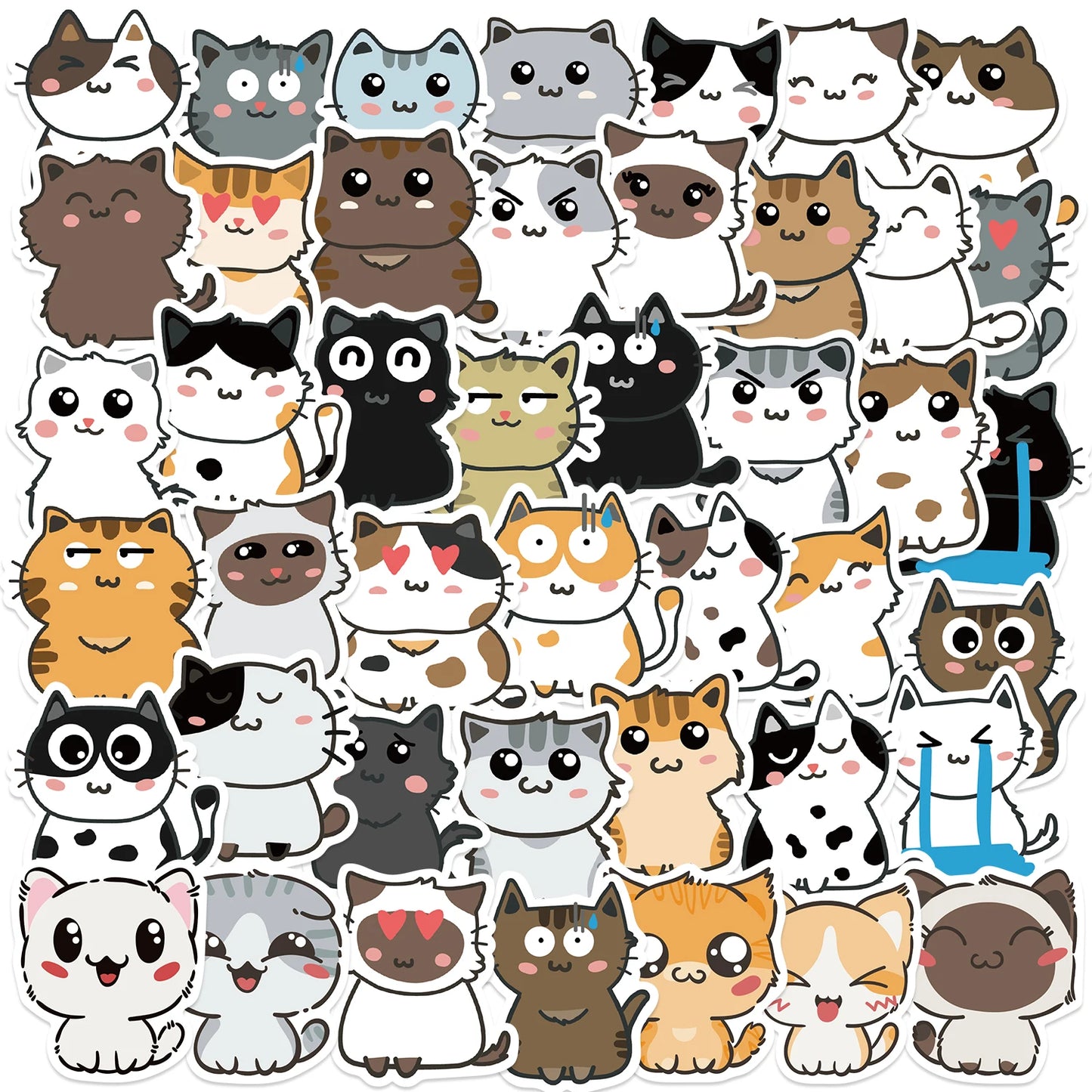 50PCS Cute Cat Stickers - Waterproof Vinyl