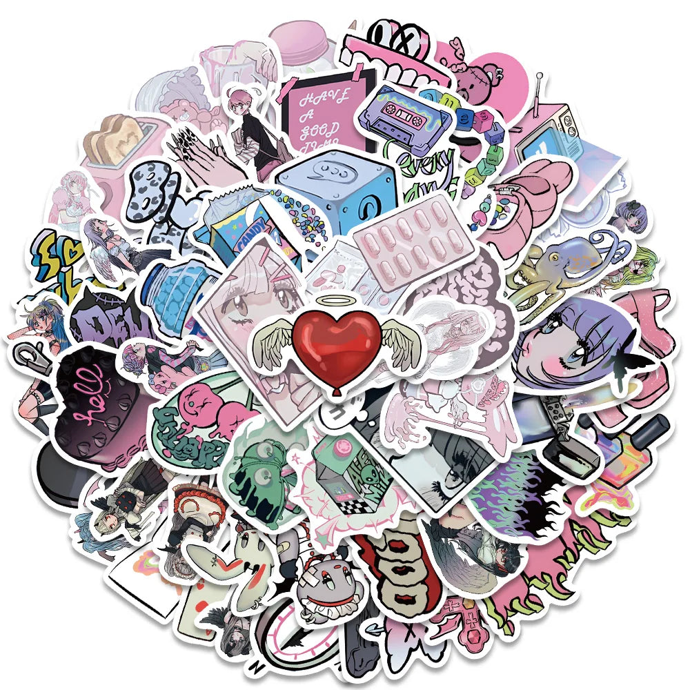 60/123PCS Pink Kawaii Y2K Gothic Stickers