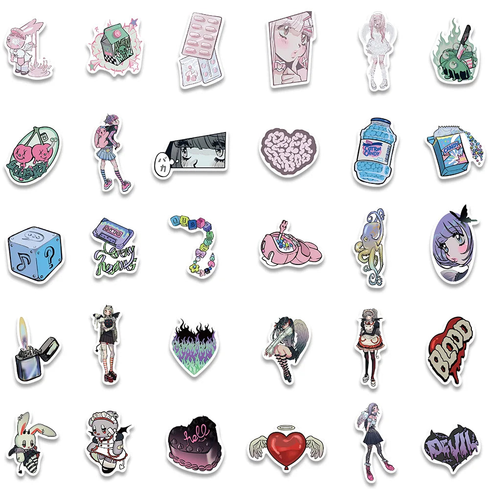 60/123PCS Pink Kawaii Y2K Gothic Stickers