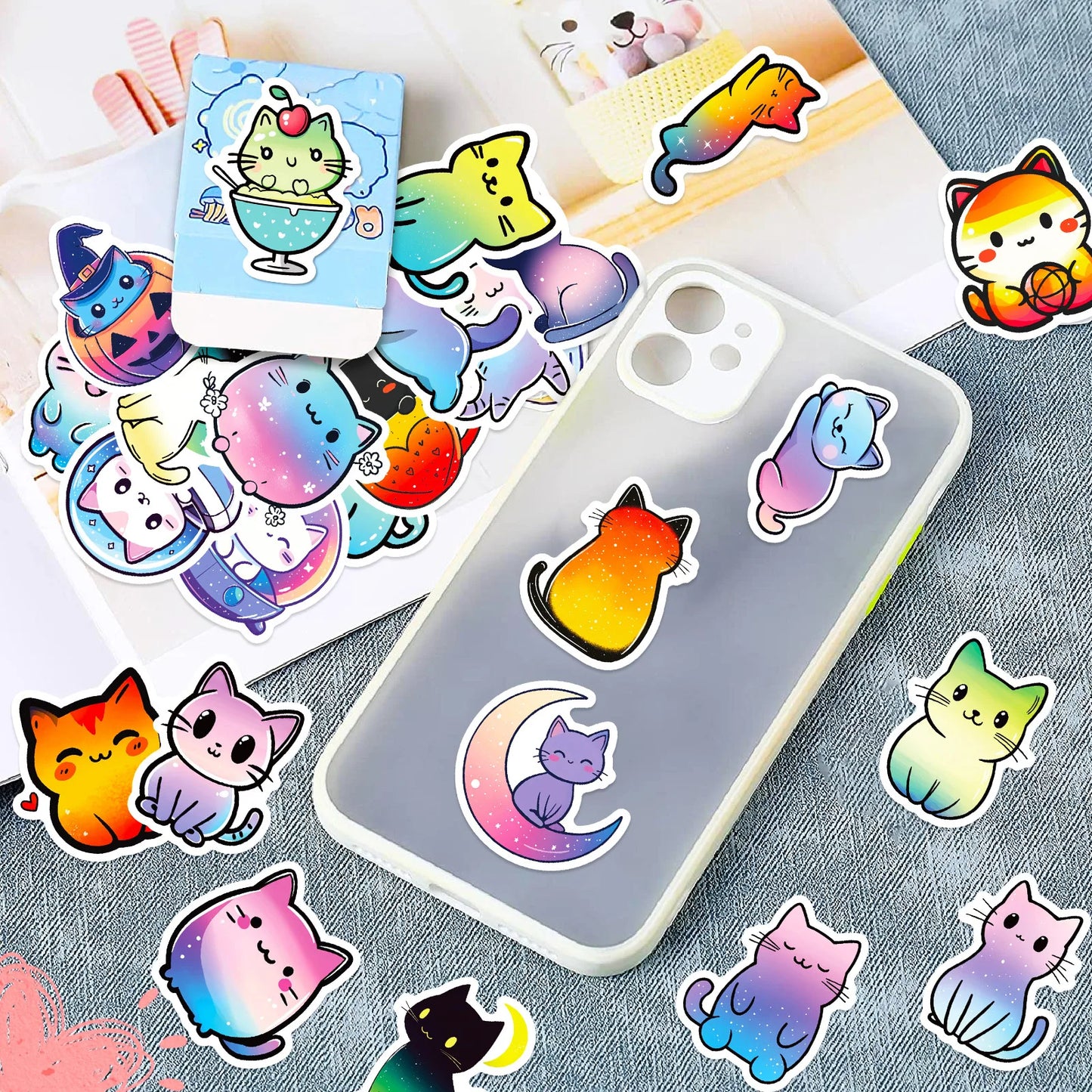 50Pcs Cute Colorful Cat Stickers