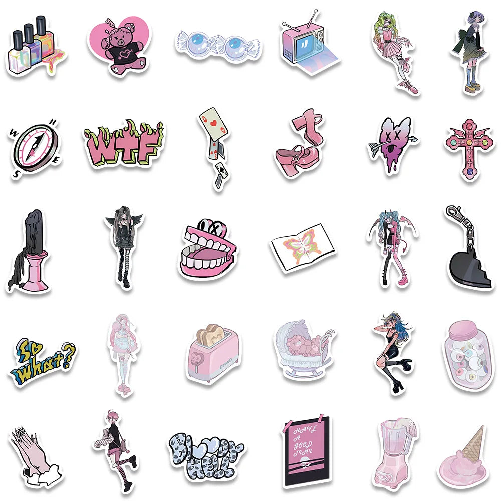 60/123PCS Pink Kawaii Y2K Gothic Stickers
