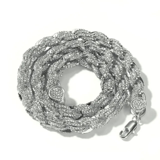 9mm Iced Out Rope Chain Necklace in Silver/Rose Gold/Gold