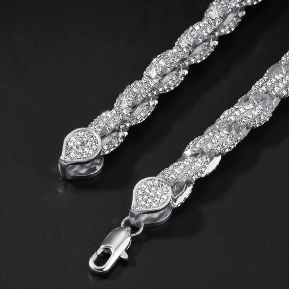 9mm Iced Out Rope Chain Necklace in Silver/Rose Gold/Gold