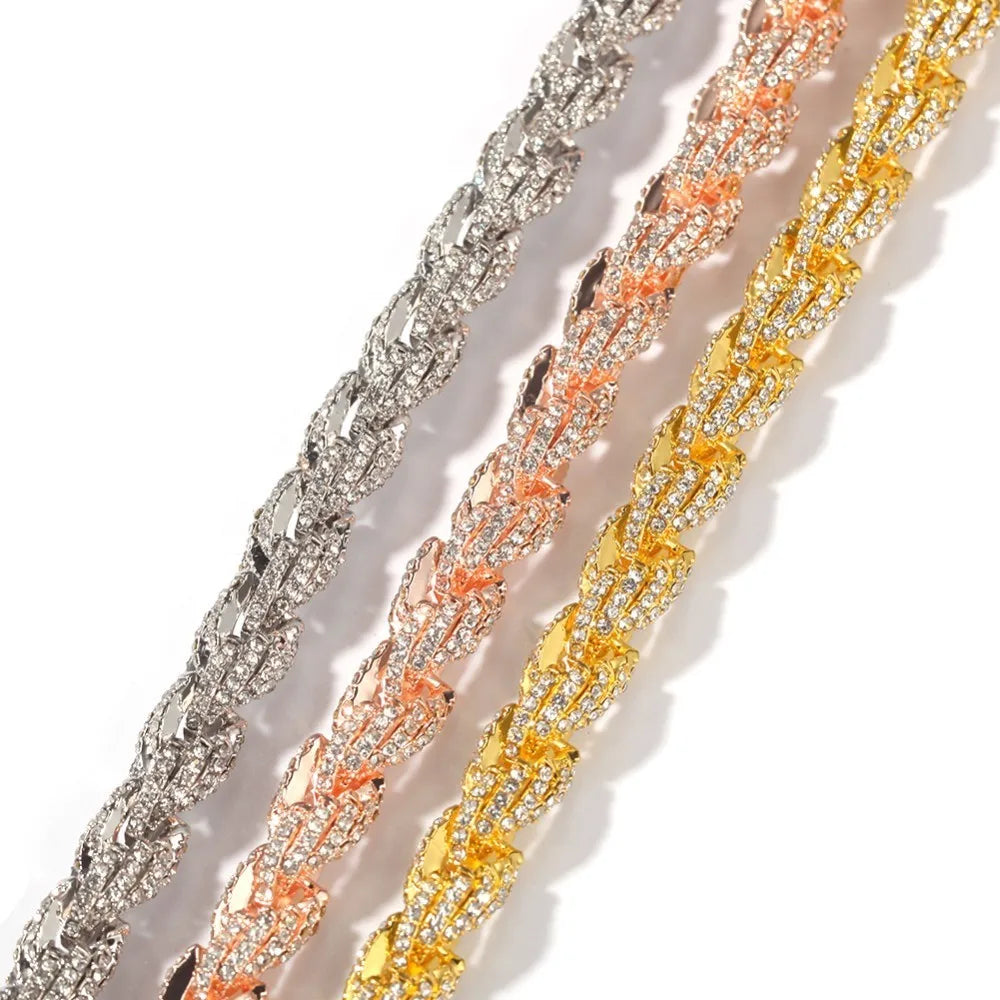 9mm Iced Out Rope Chain Necklace in Silver/Rose Gold/Gold