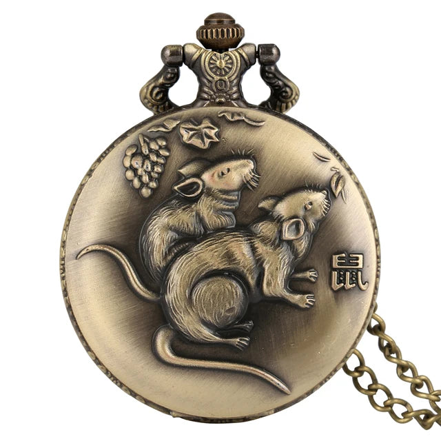 Unique Bronze Chinese Zodiac Quartz Pocket Watch Pendant