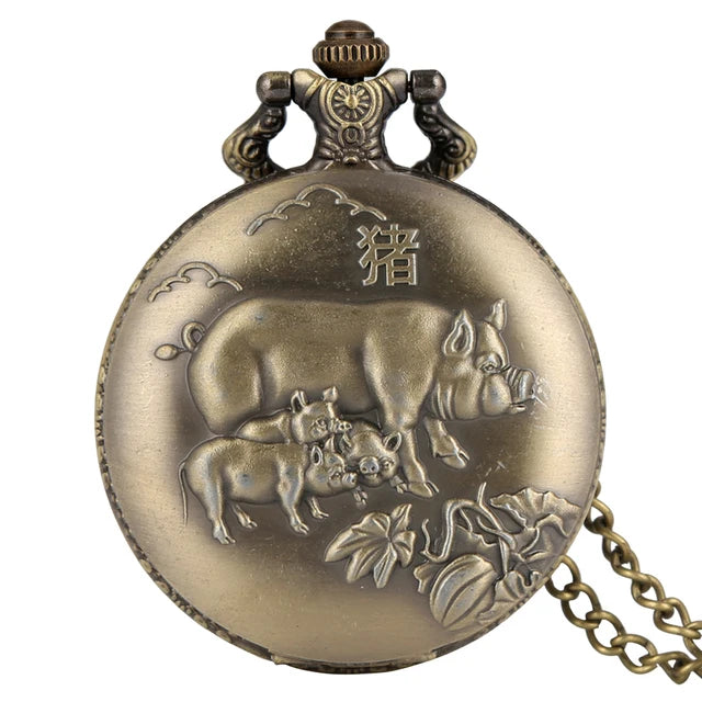 Unique Bronze Chinese Zodiac Quartz Pocket Watch Pendant