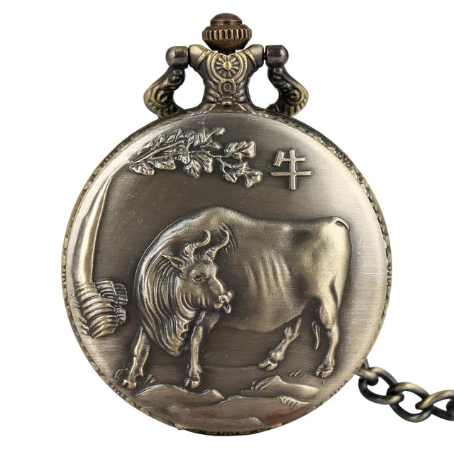 Unique Bronze Chinese Zodiac Quartz Pocket Watch Pendant