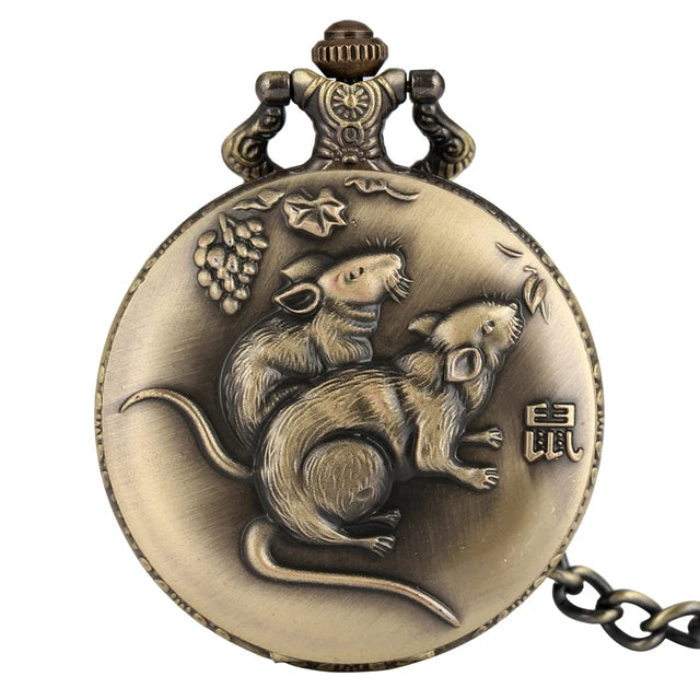 Unique Bronze Chinese Zodiac Quartz Pocket Watch Pendant