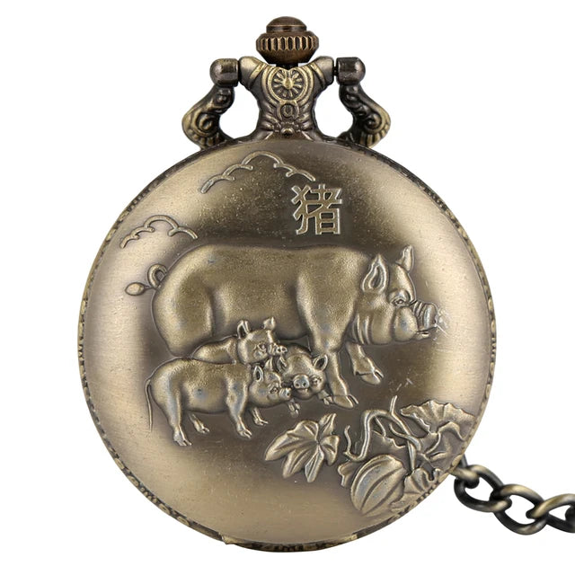 Unique Bronze Chinese Zodiac Quartz Pocket Watch Pendant