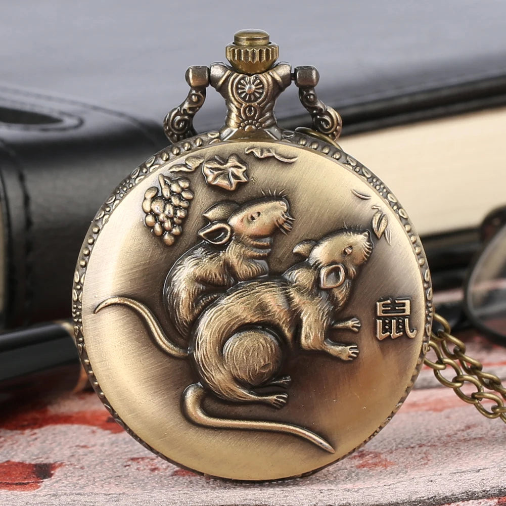 Unique Bronze Chinese Zodiac Quartz Pocket Watch Pendant