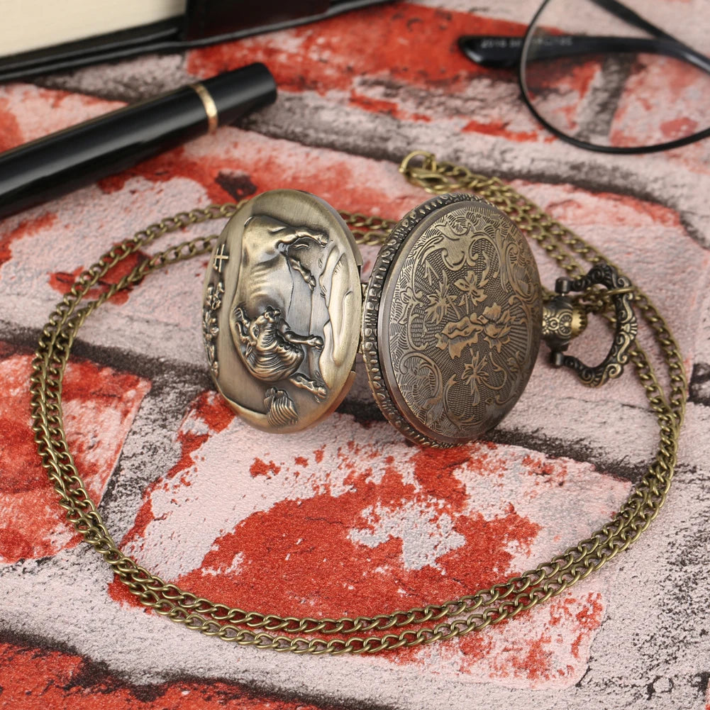 Unique Bronze Chinese Zodiac Quartz Pocket Watch Pendant