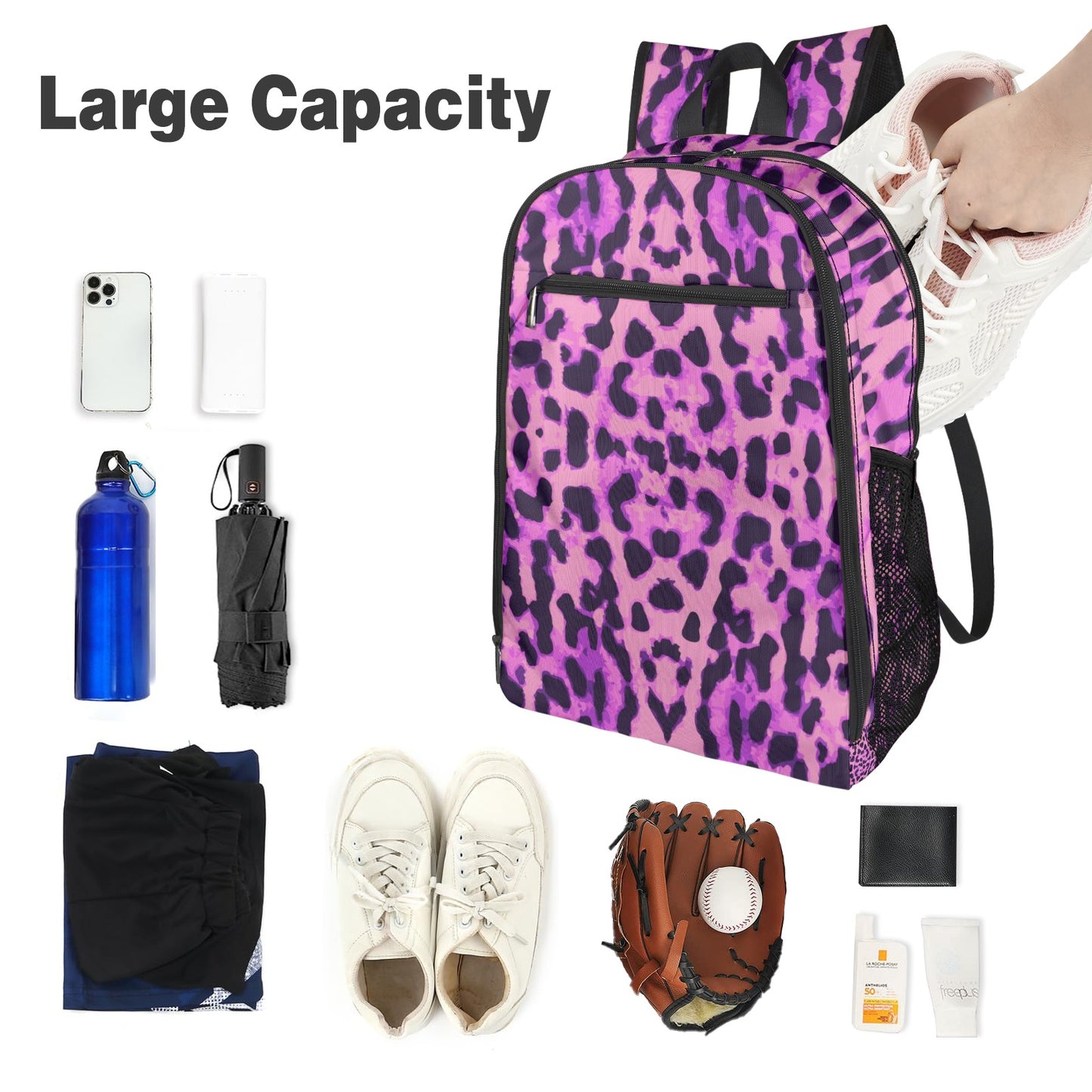 Purple Leopard All Over Print Leisure Sports Backpack