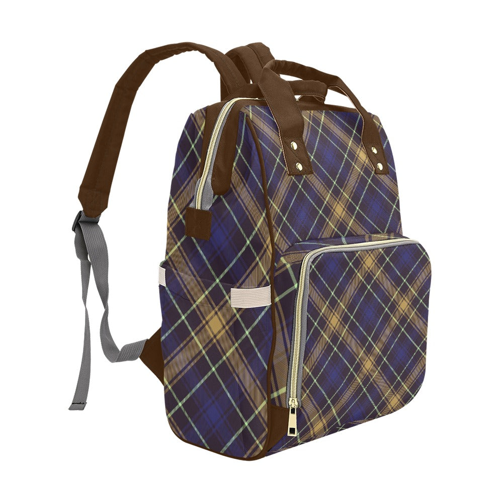 College Navy Blue Plaid Multi-Function Backpack