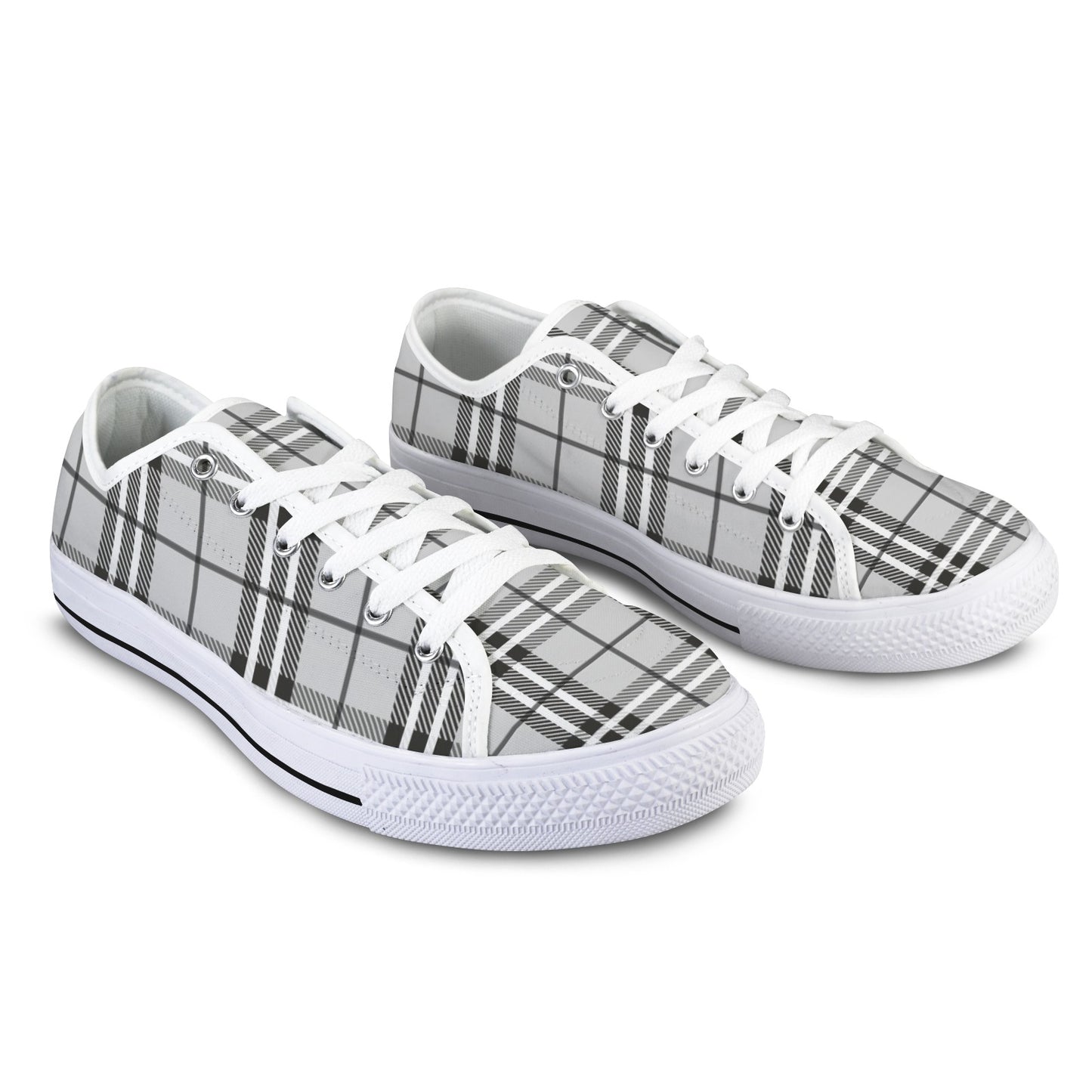 Black and White Plaid Low Top Women's Shoes