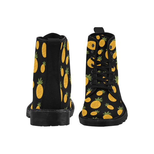 Pineapples on Black Background Women's Lace Up Canvas Boots