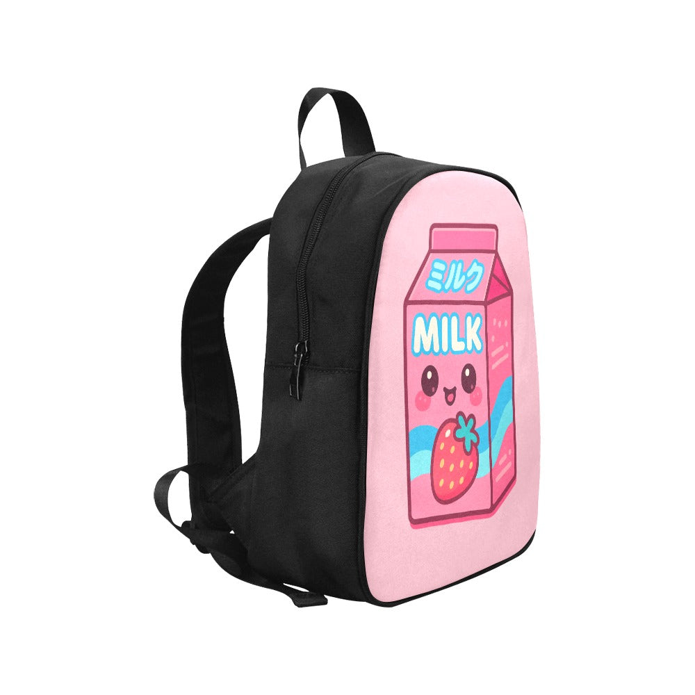 Pink Japanese Strawberry Milk Carton Kawaii Canvas Backpack