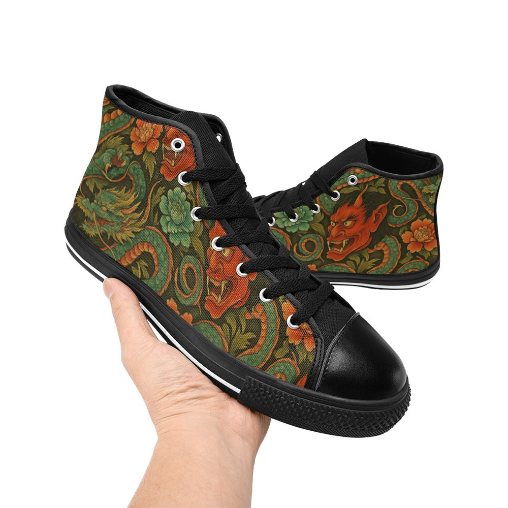 Red Dragon Devil Pattern High Top Canvas Women's Shoes