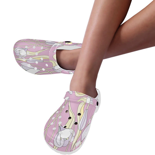 Pink Floral Pattern Print Adults Clogs