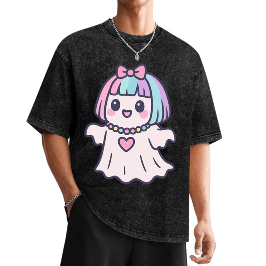 Kawaii Harajuku Ghost Vintage Wash Off Shoulder Tee