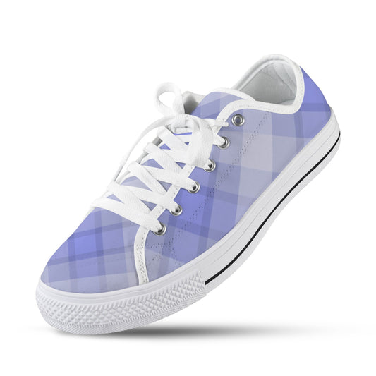 Light Blue Plaid Low Top Women's Shoes