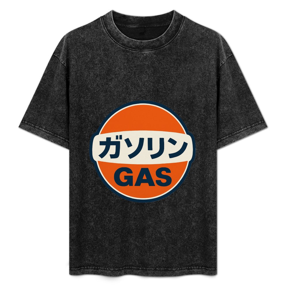 Japanese Gas Station Logo Vintage Wash Off Shoulder Tee