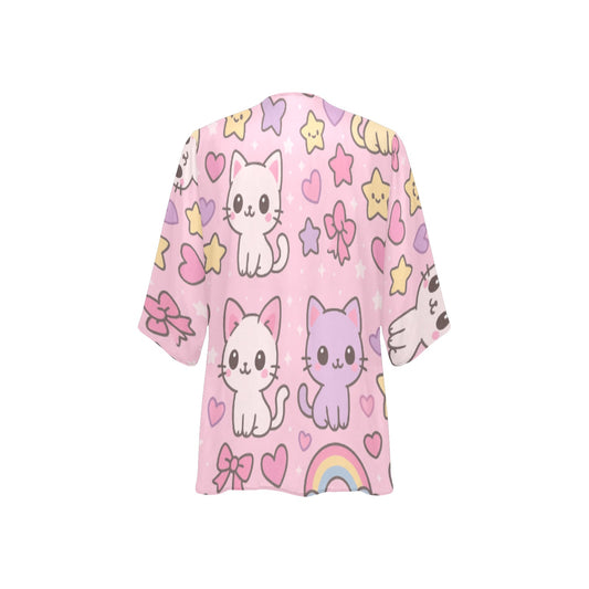 Harajuku Kawaii Cat Rainbow Women's Kimono Cover Up