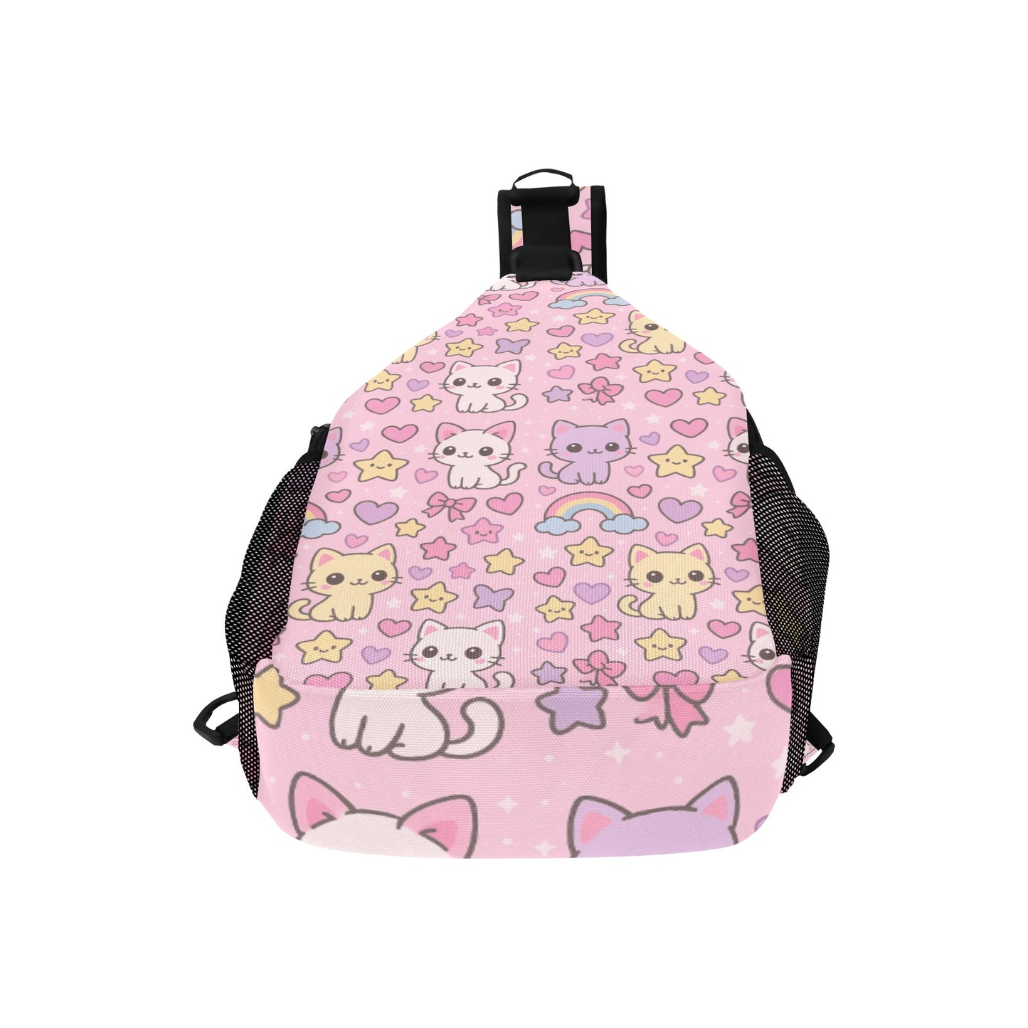 Cute Kawaii Pink Cat Rainbow Men's Casual Chest Bag