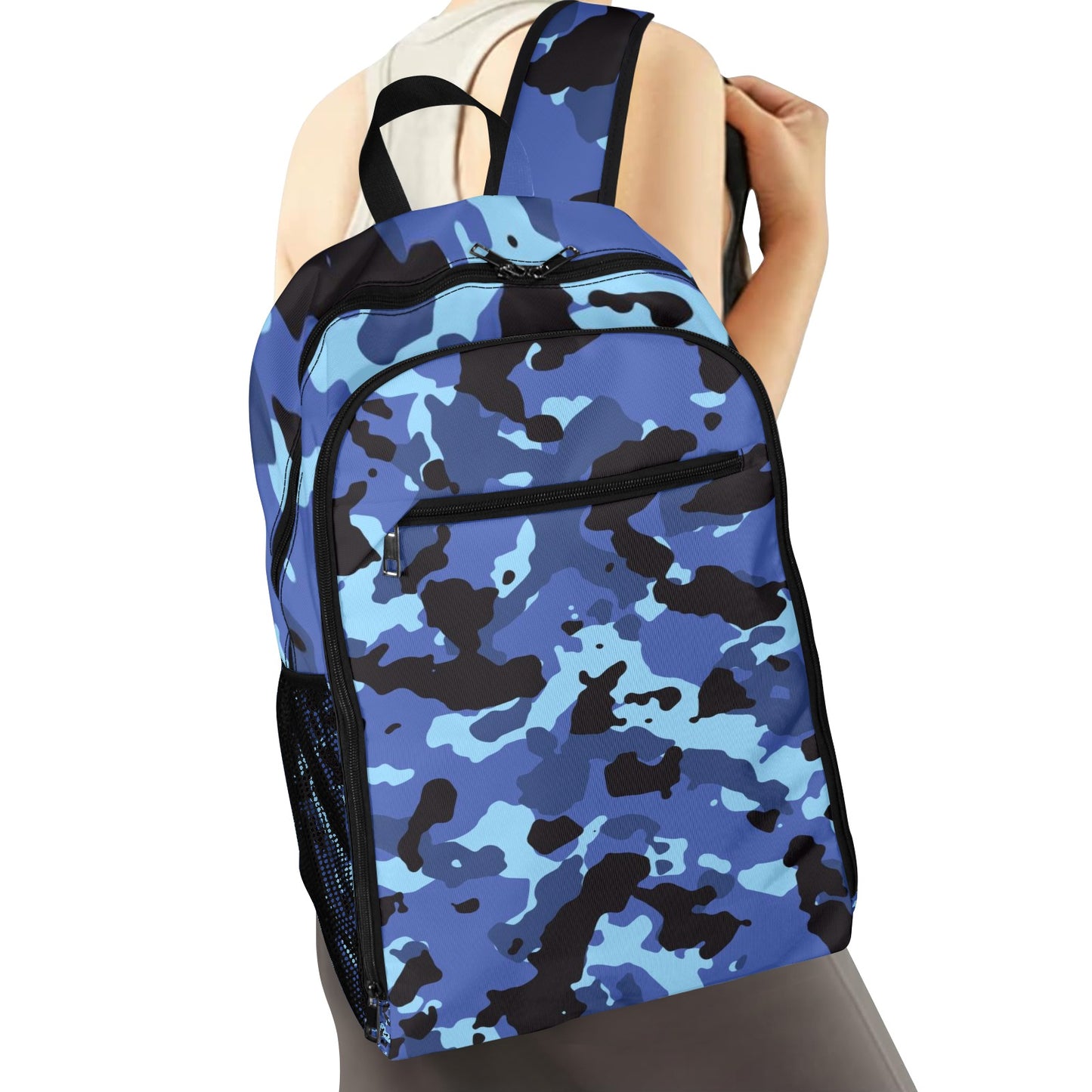 Deep Ocean Blue Camo All Over Print Leisure Sports Backpack
