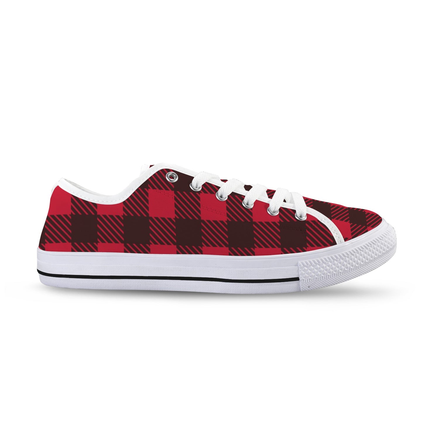 Red and Black Checkerboard Lumberjack Low Top Women's Shoes